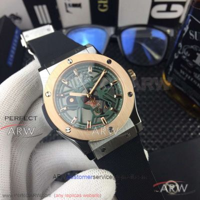 Perfect Replica Hublot Geneve Classic Fusion 42mm Automatic Watch - Green Dial Yellow Gold Bezel 